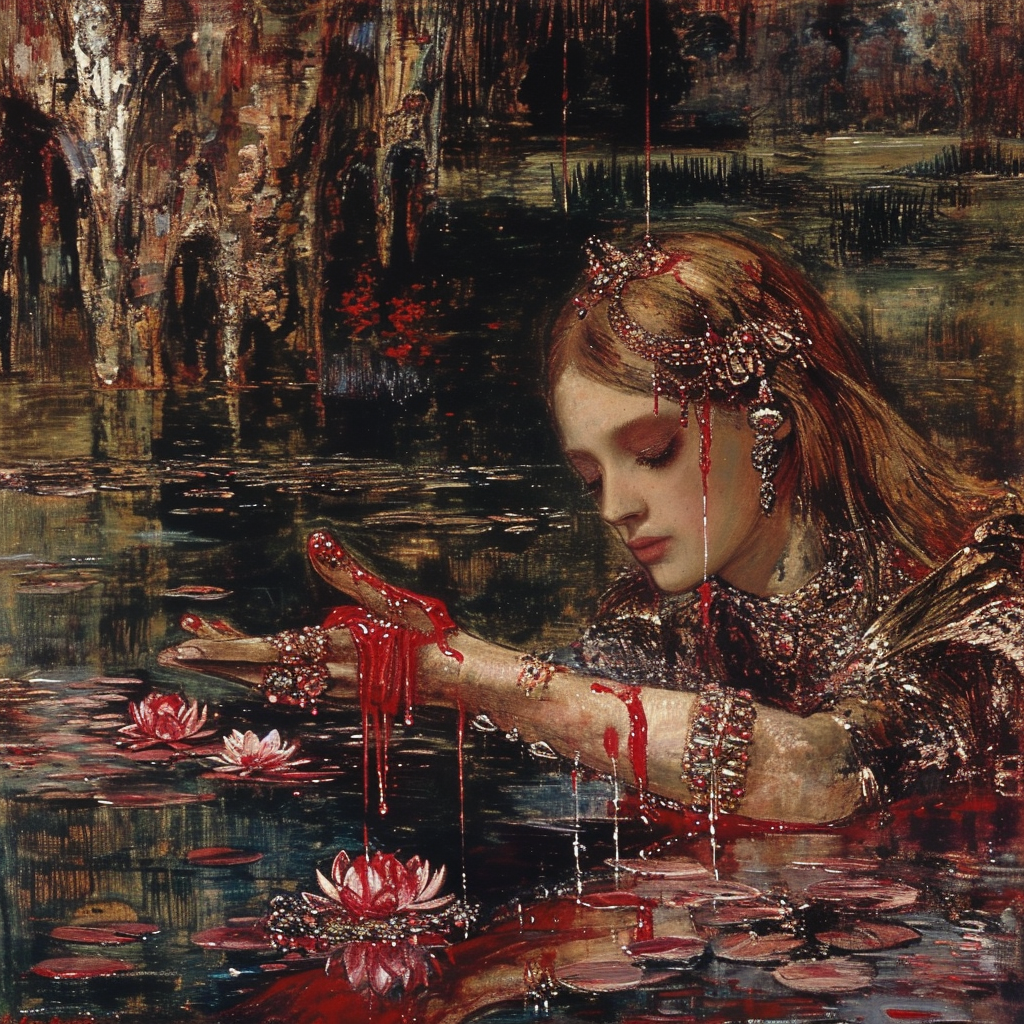 Maiden with Dripping Red Wax and Jewelry in Spring