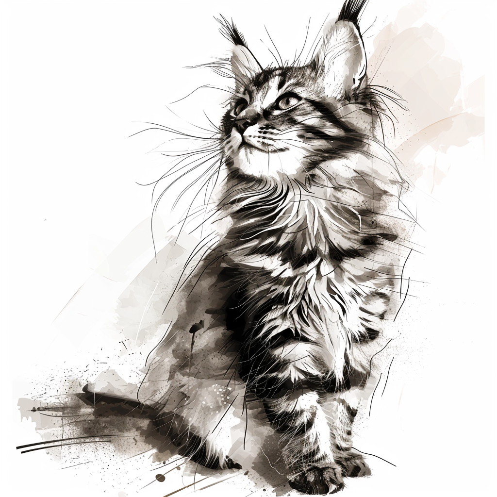 MaineCoon cat line-scribble clip art