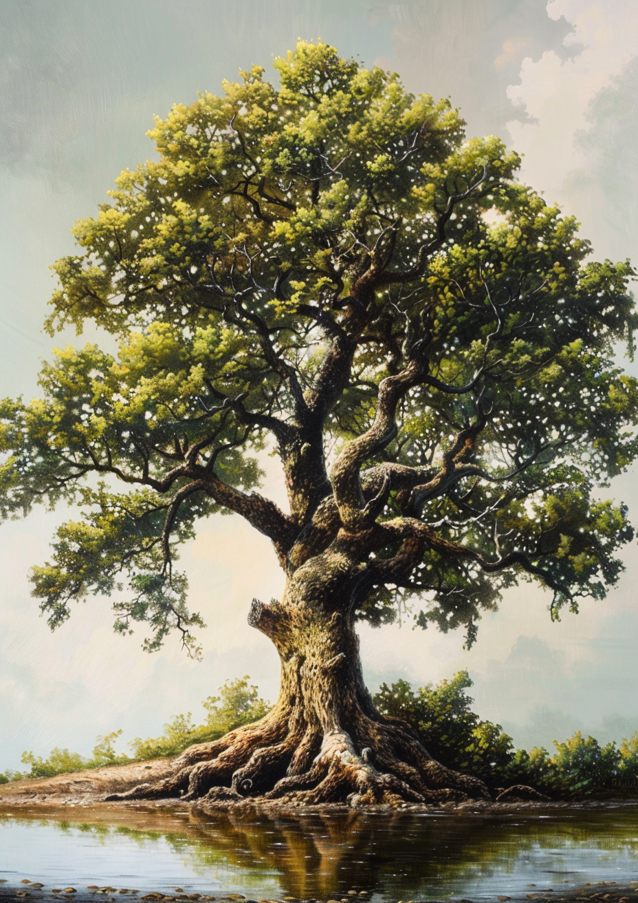 Detailed oak tree painting art