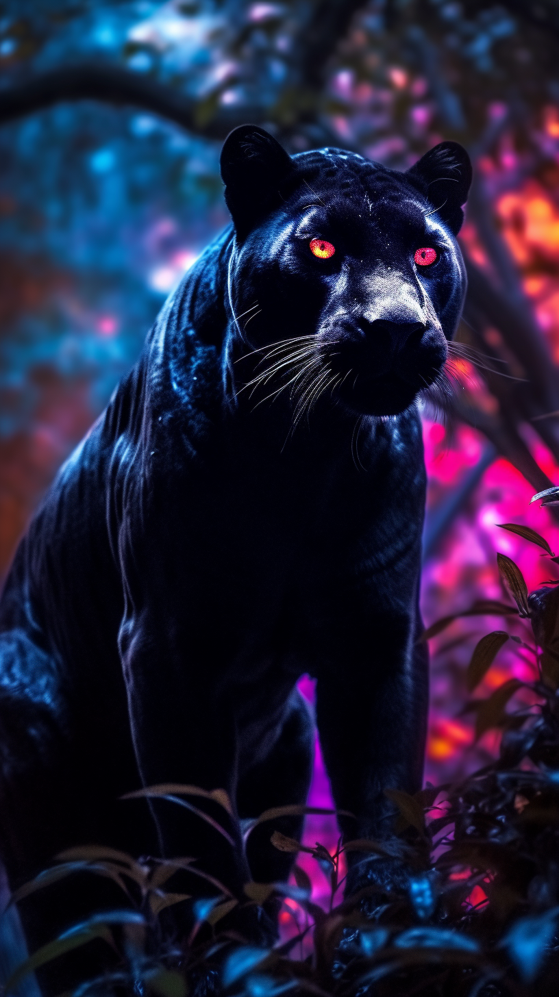 Black panther in illuminated forest