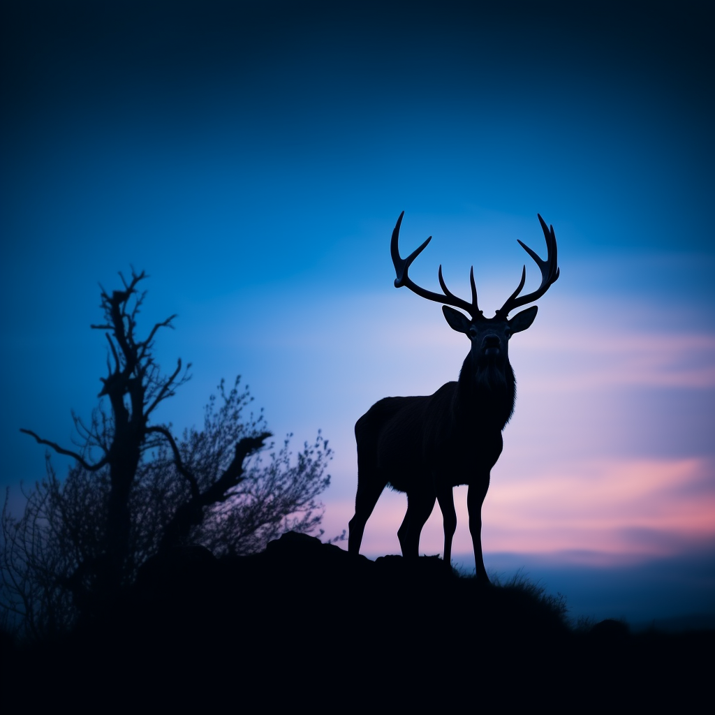 Majestic deer silhouette against twilight sky