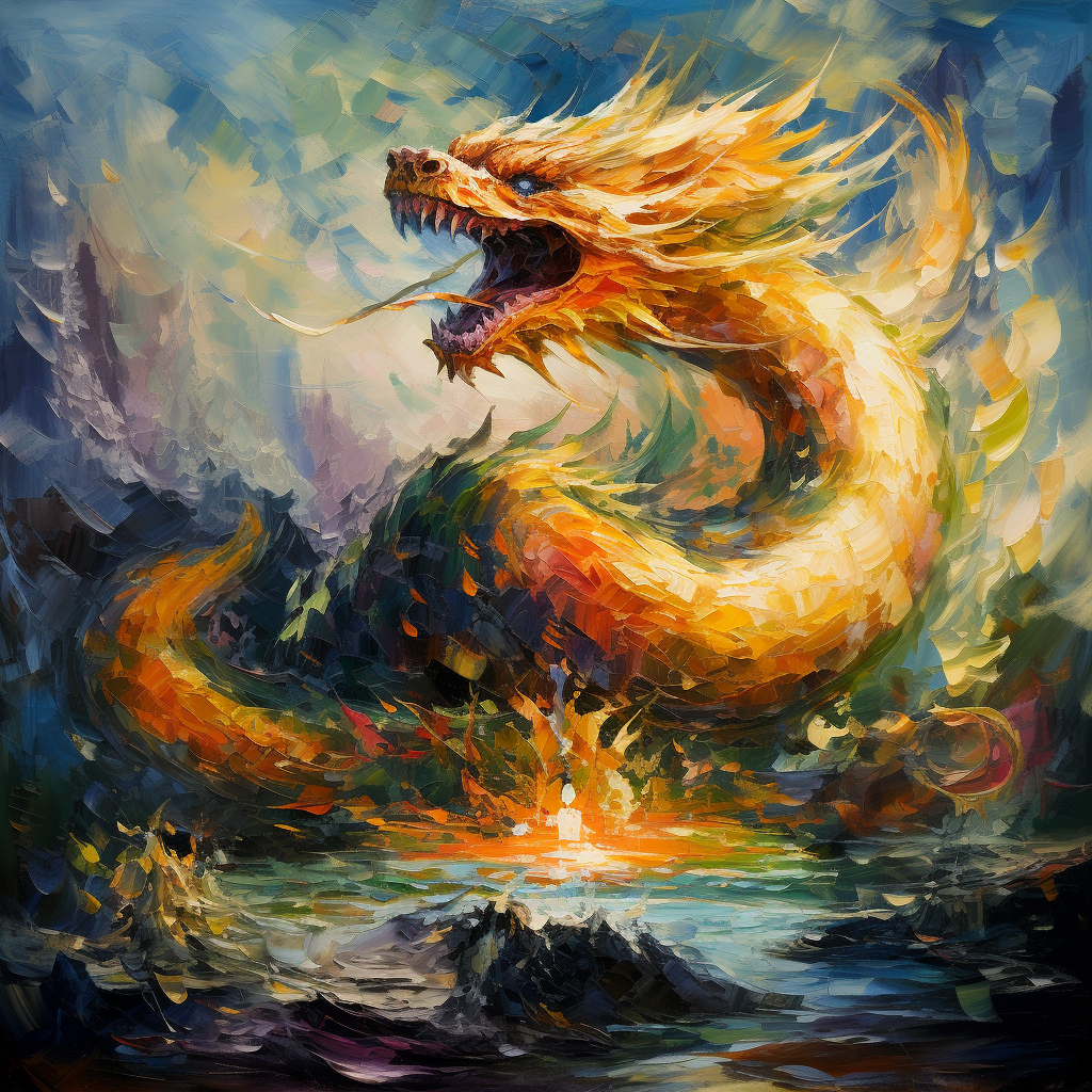 Majestic dragon in impressionism style