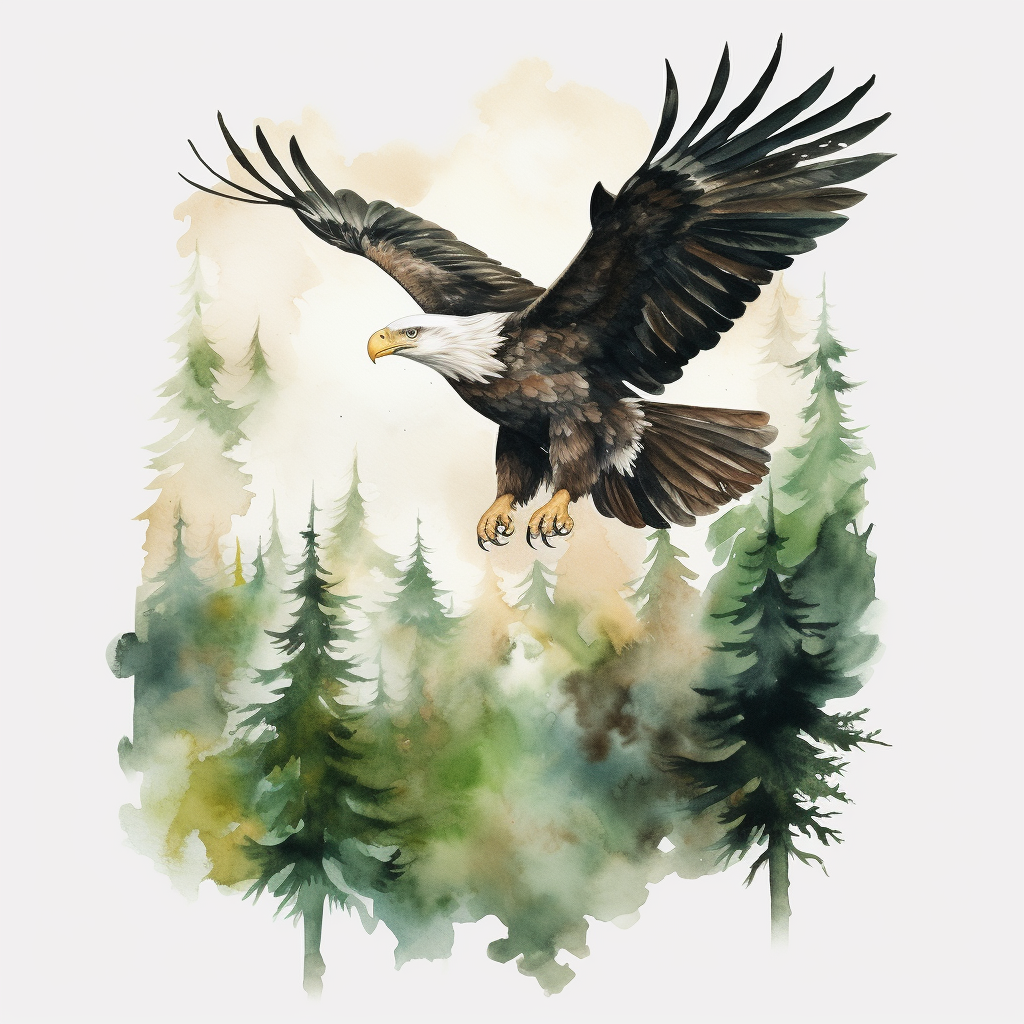 Powerful watercolor eagle in flight