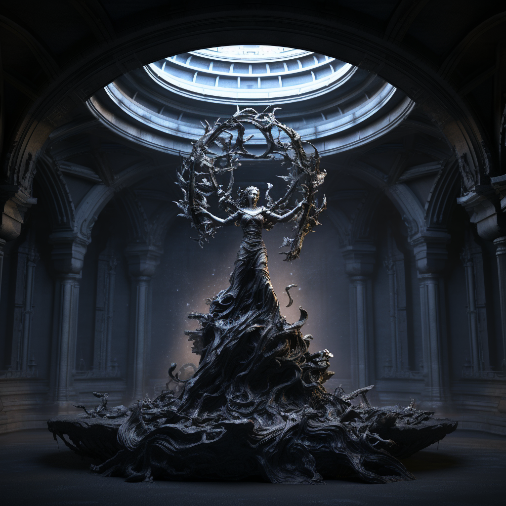 Majestic dark fantasy fountain sculpture