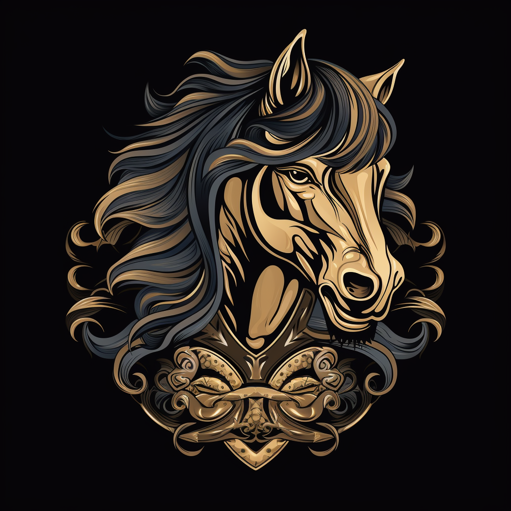 Majestic horse emblem on black background