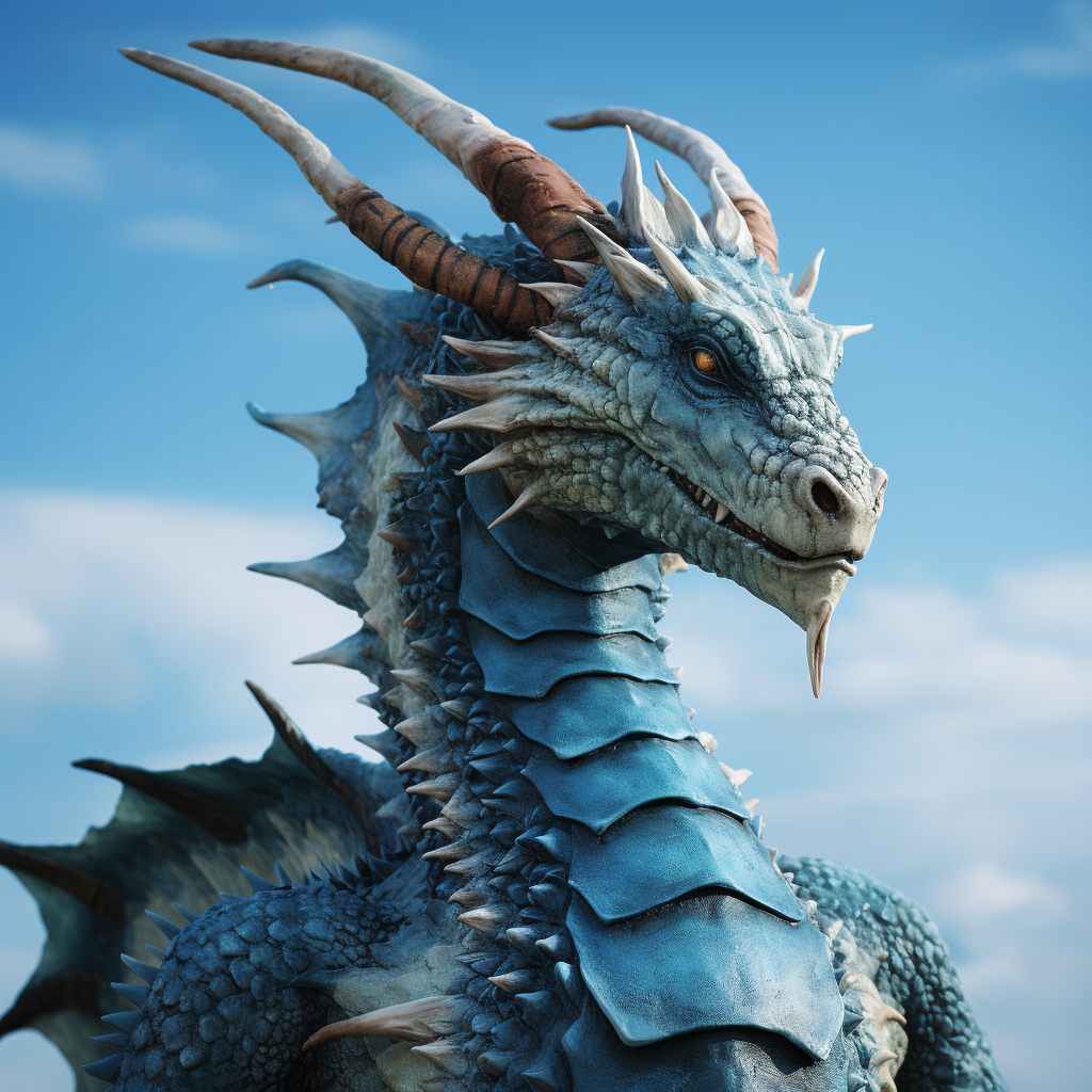 Stunning majestic humanoid blue dragon