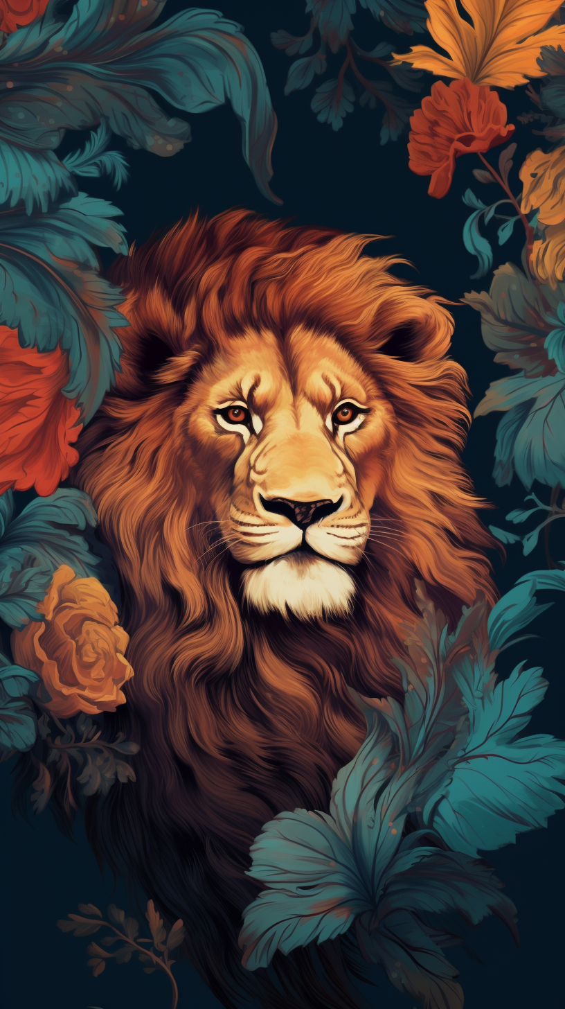 Majestic lion in warm colors and teal