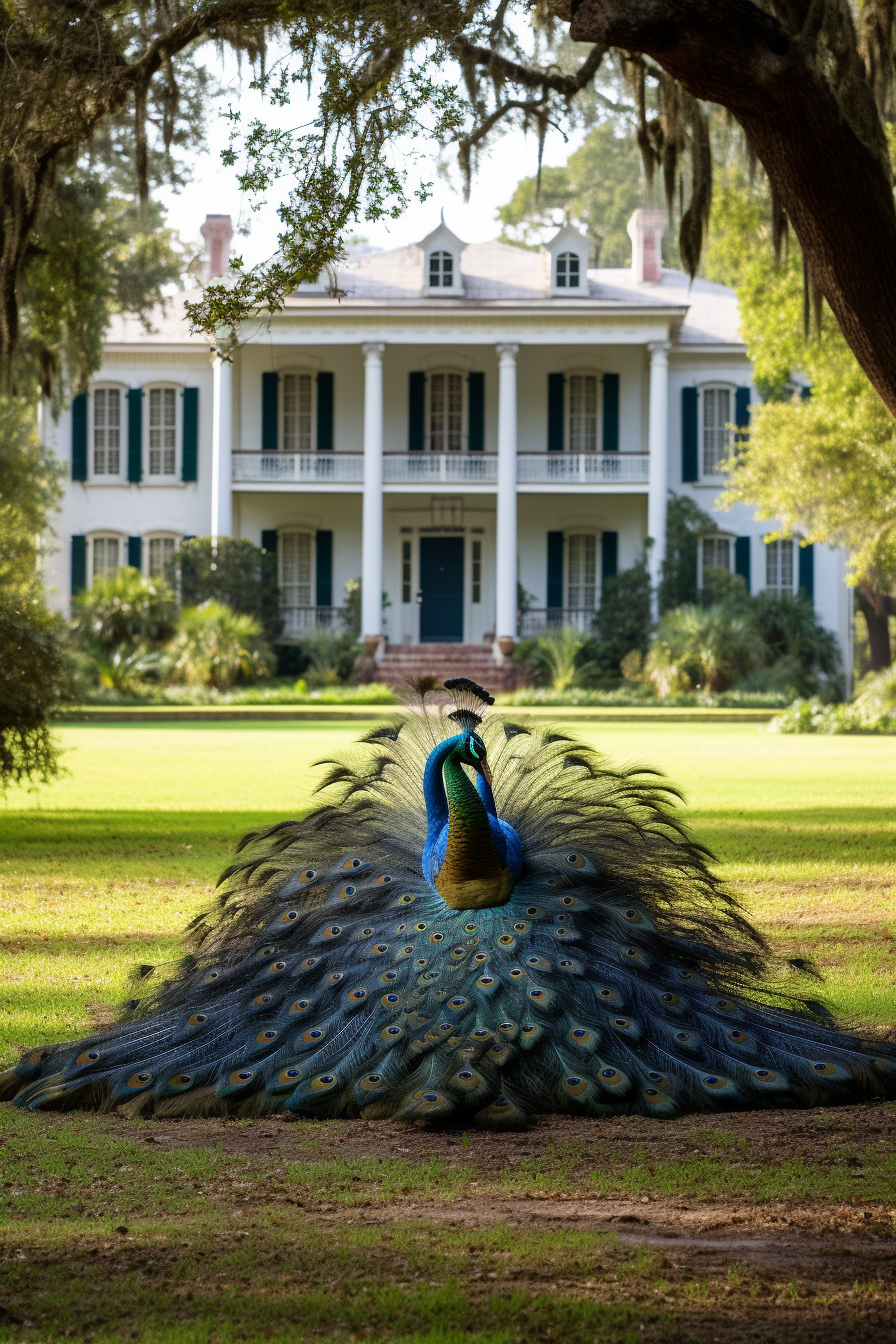 Majestic Peacock on Plantation Lawn