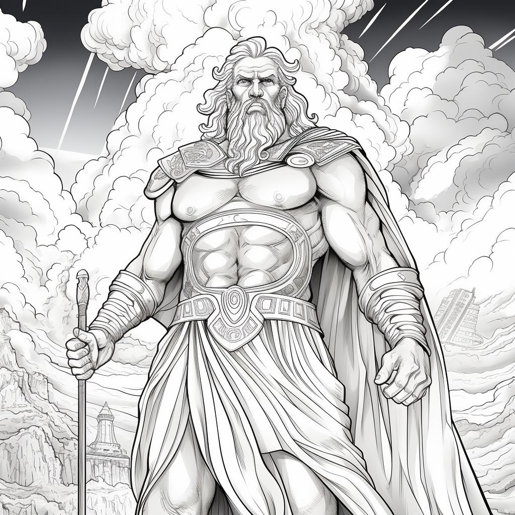 Black and white coloring page of Zeus