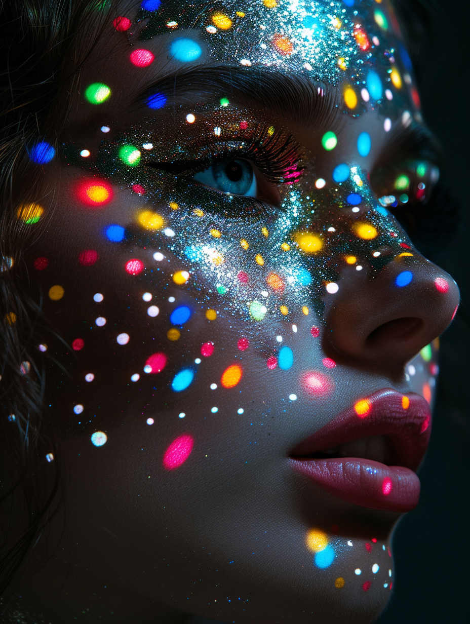 Makeup artist woman with colorful dots and accessories