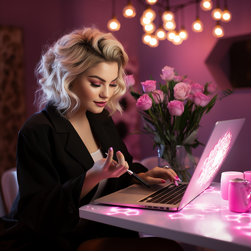 Makeup artist using laptop for research