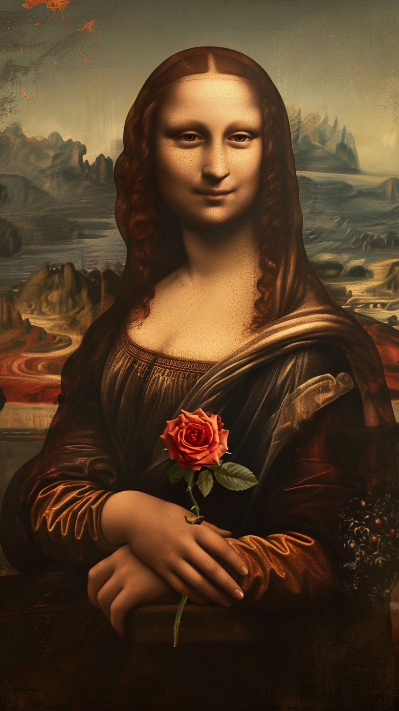 Portrait of Makima holding a rose in Da Vinci style