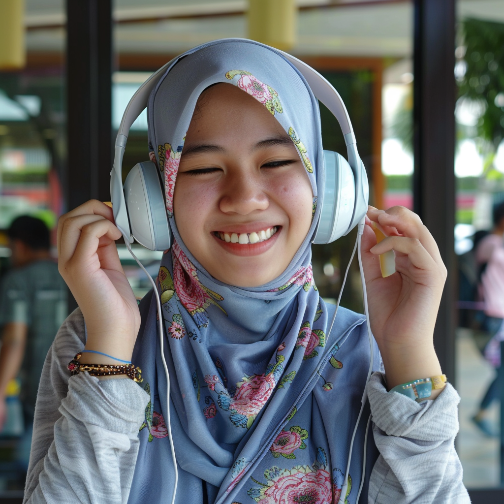 Malay girl happy listening music