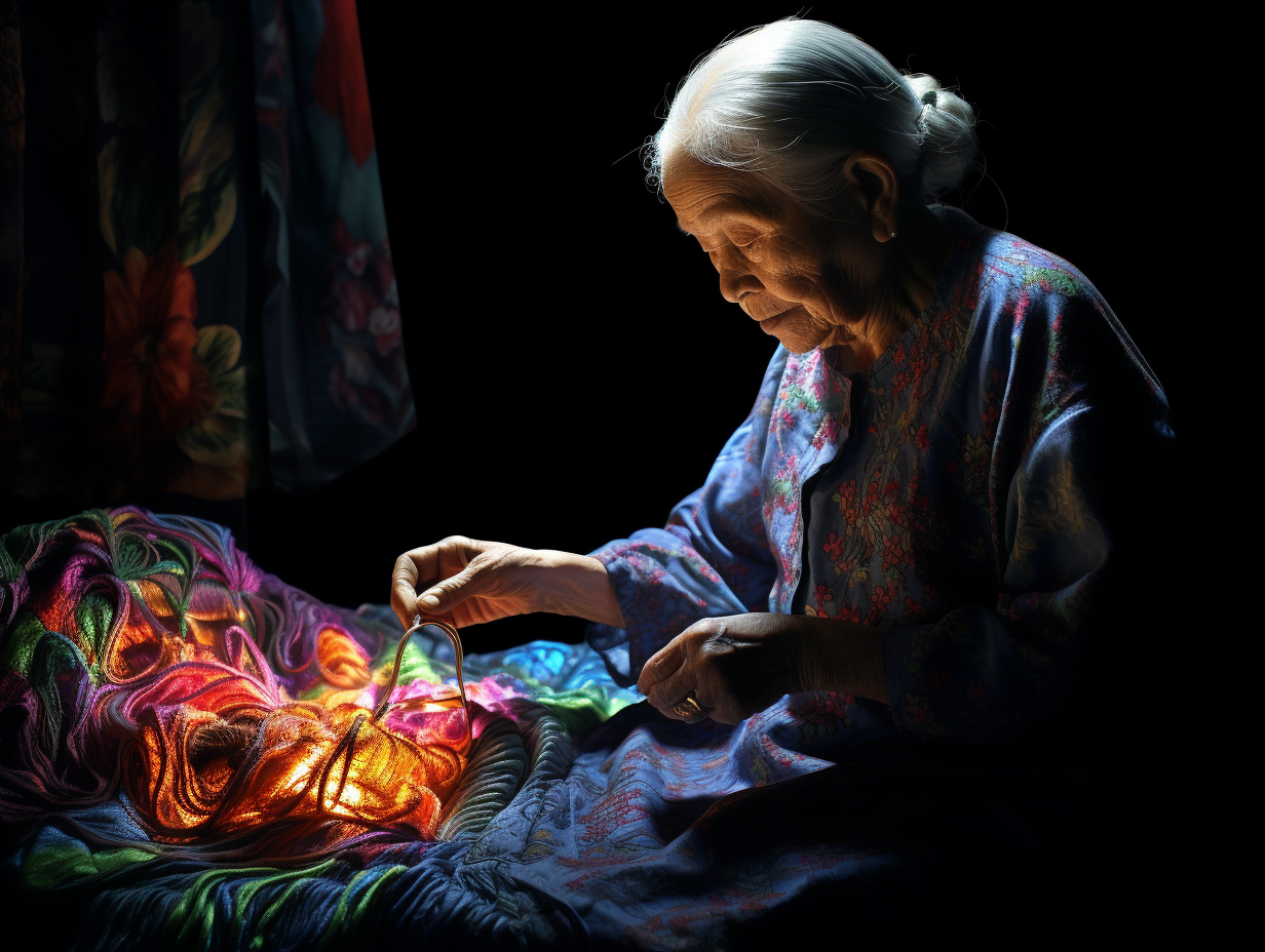 Malay Grandma Embroidering at Night