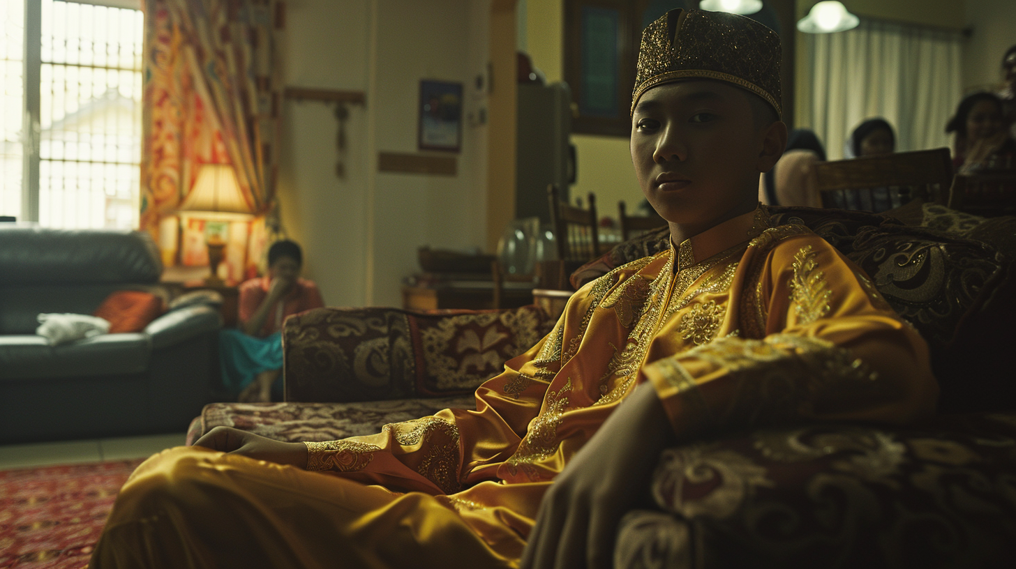 Malay teenager sitting on sofa