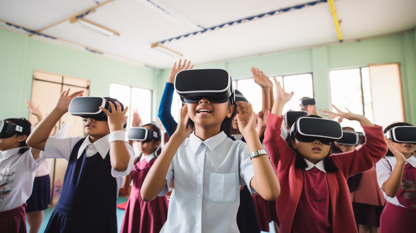 Malaysian kids using VR in classroom