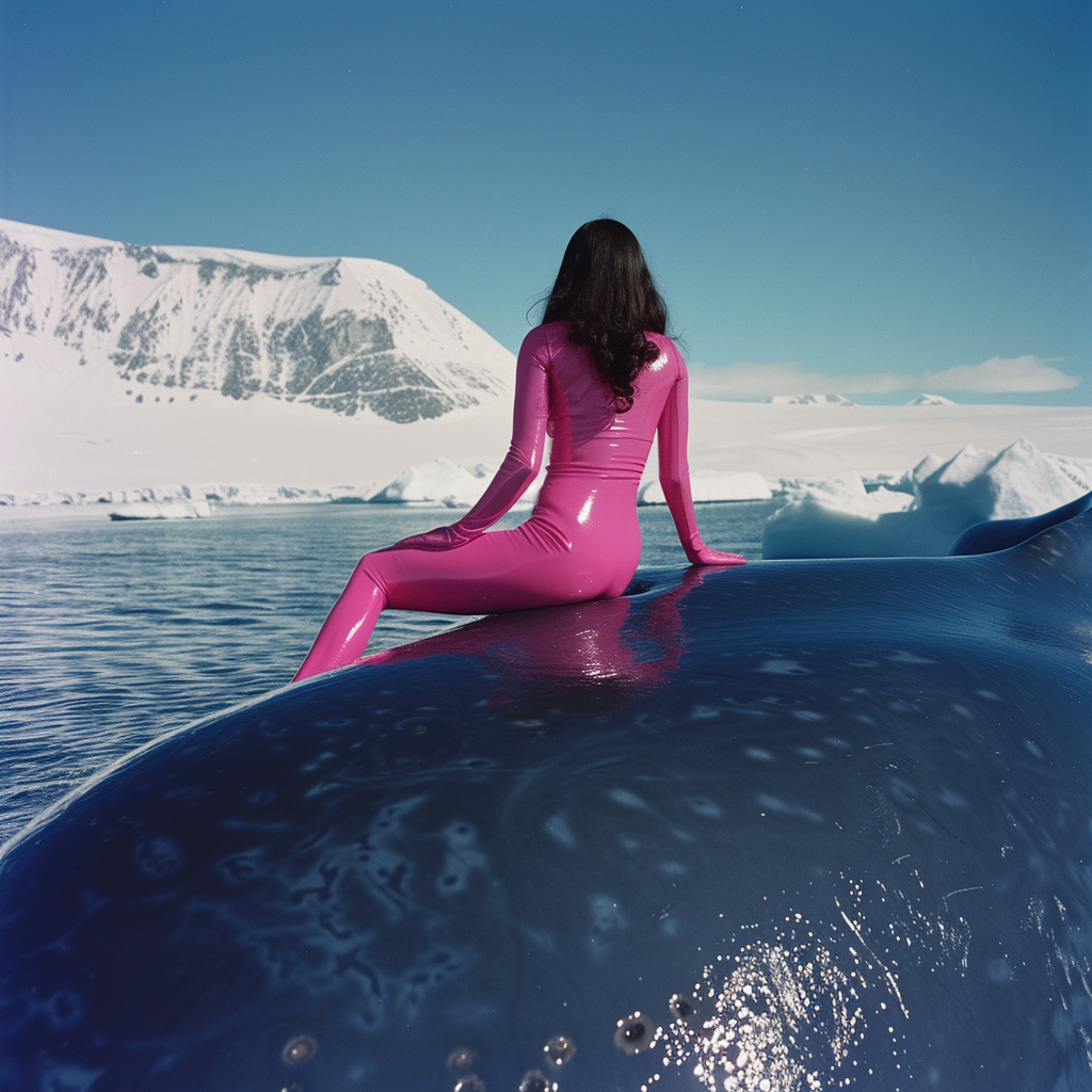 Malaysian Malay supermodel riding blue whale