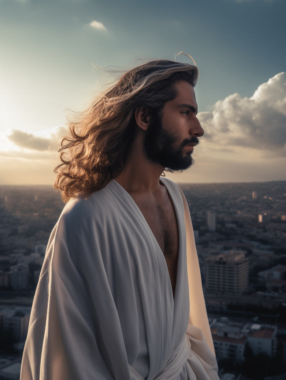 majestic male angel overlooking Tel Aviv