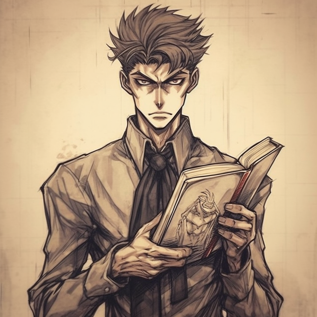 Male Anime Character Holding Grimoire