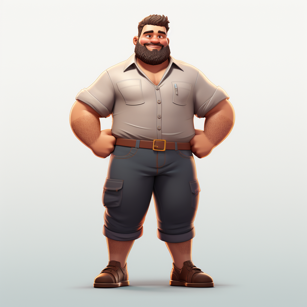 Muscular chubby bearded project manager cartoon avatar