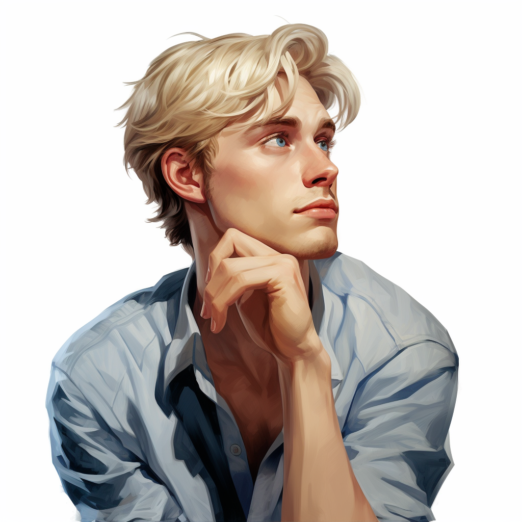 Male with Blonde Hair and Blue Eyes Thinking