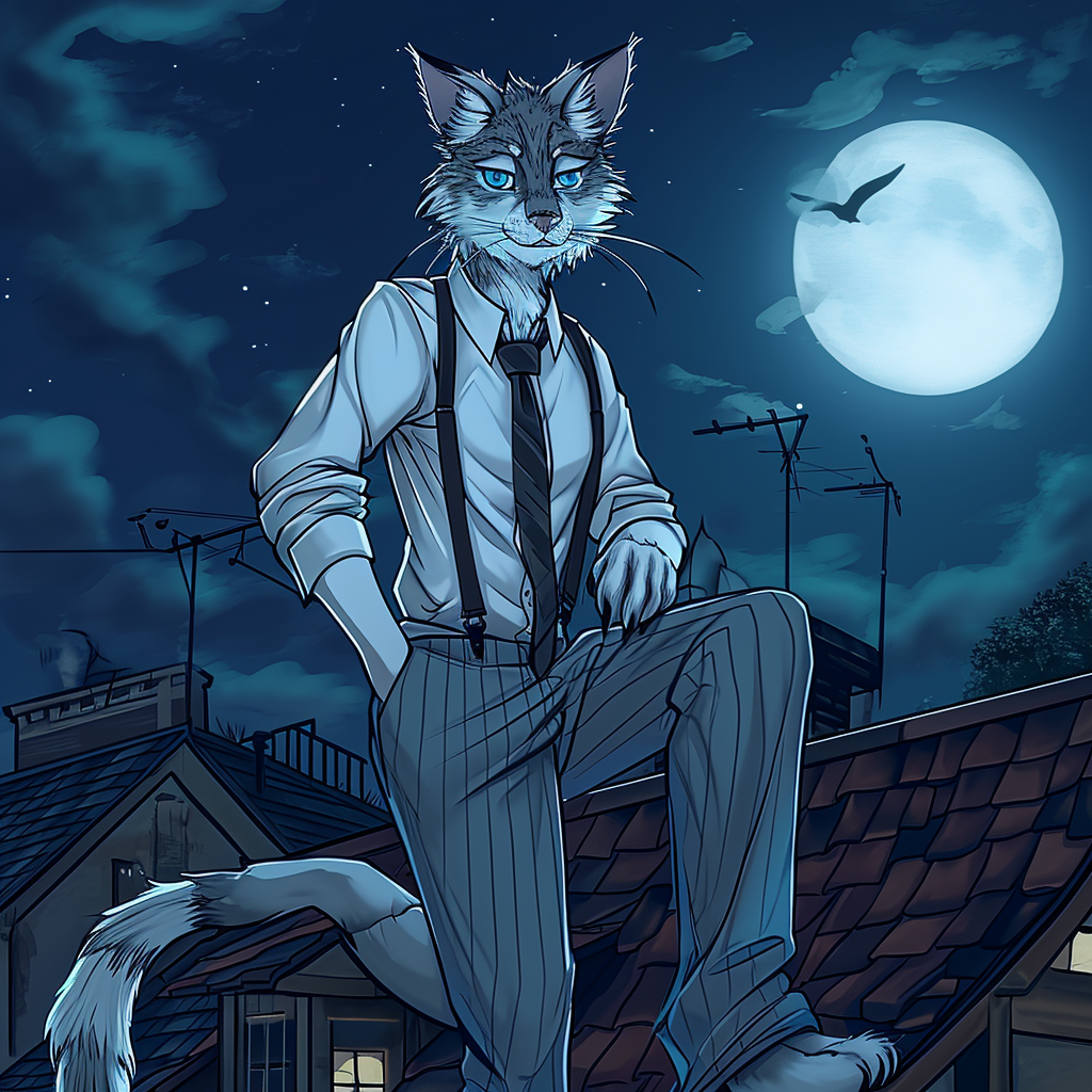 Anthro Male Cat with Silver Tabby Fur and Blue Eyes