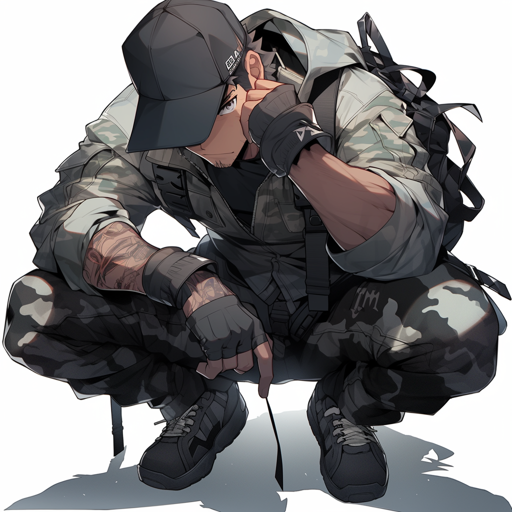 Male character in squat pose