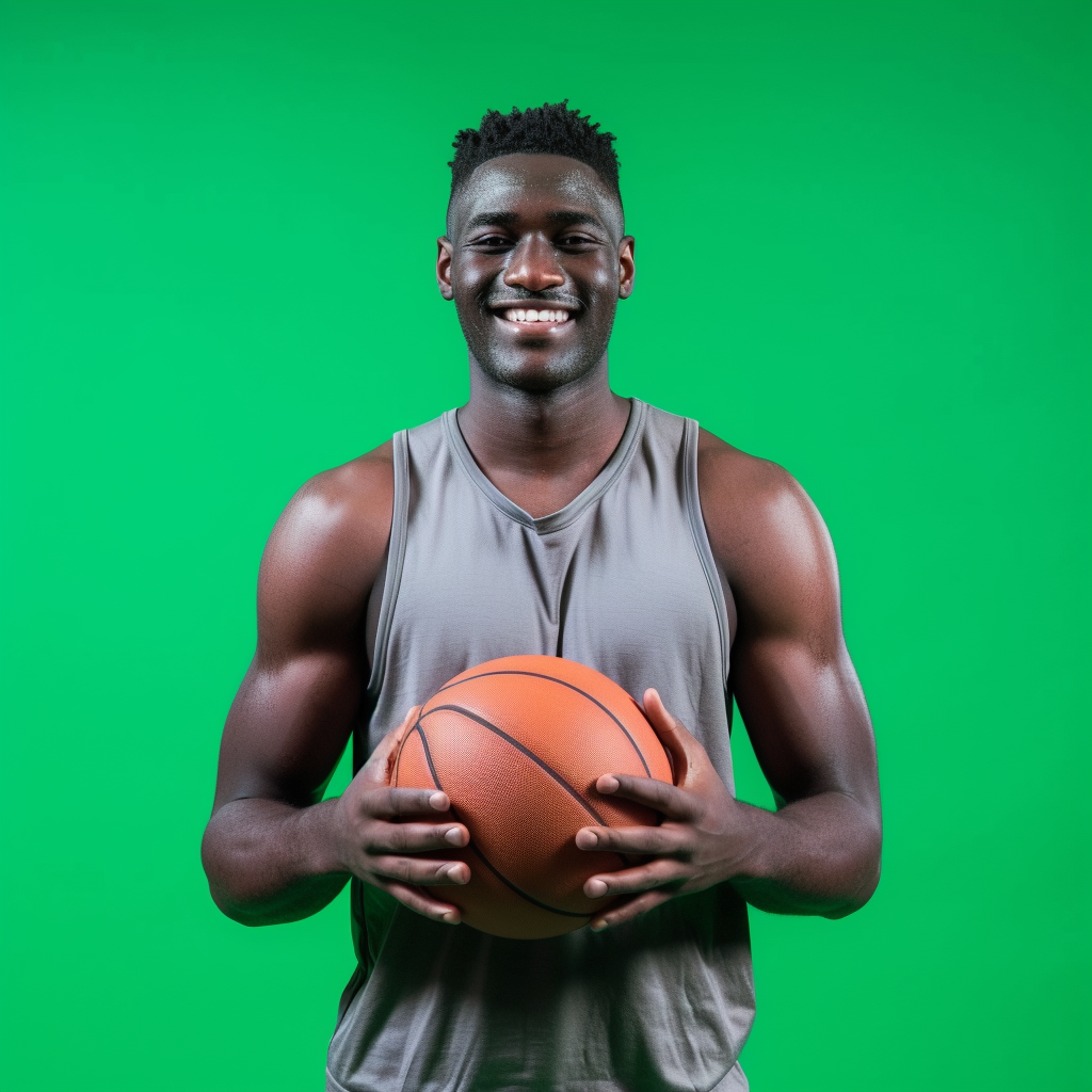 Racially-neutral male college basketball player on green screen