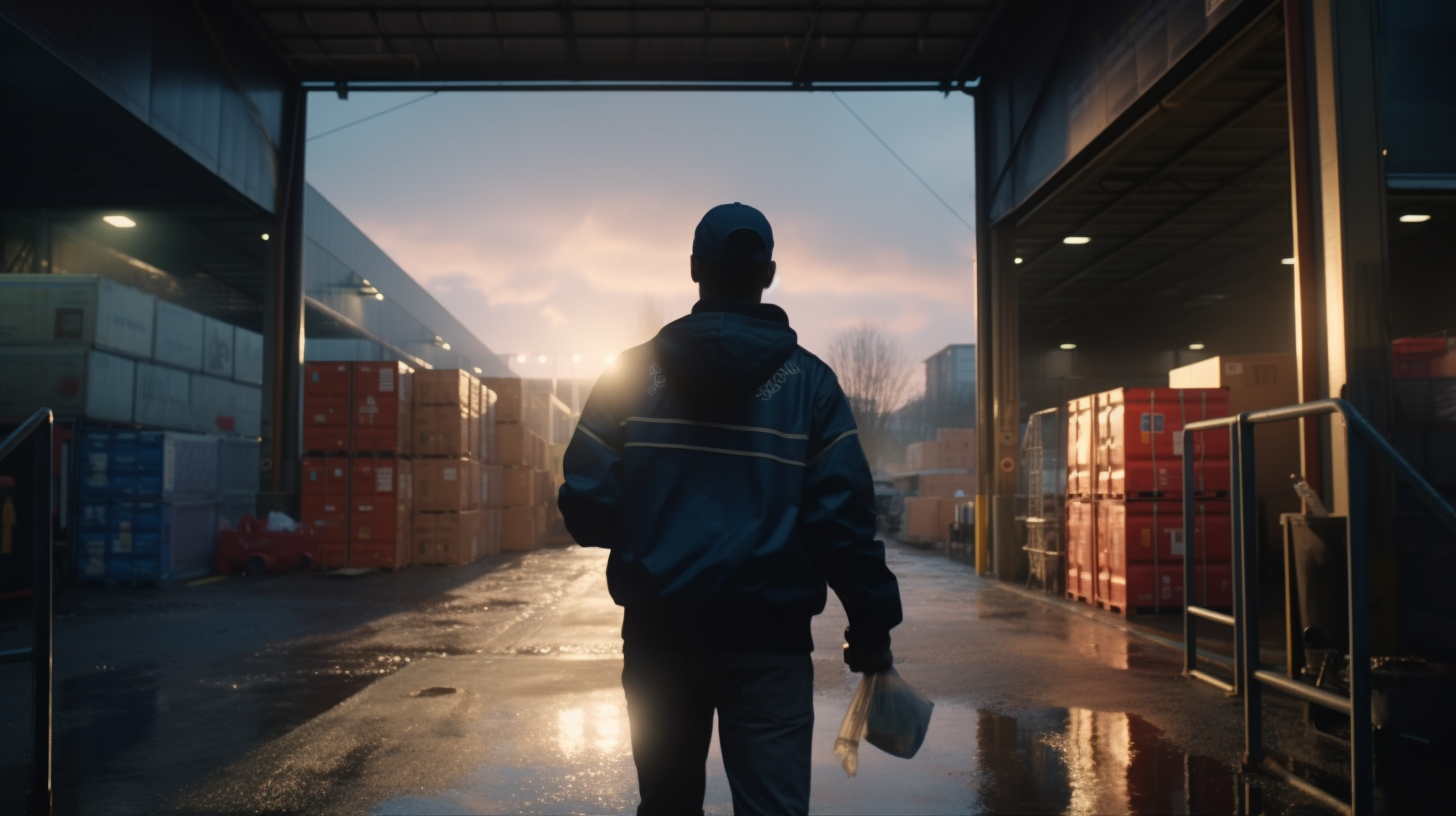 Delivery driver opens warehouse door