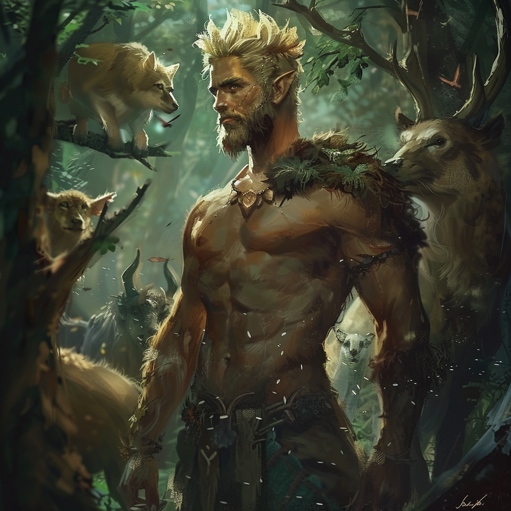 Male druid in forest art