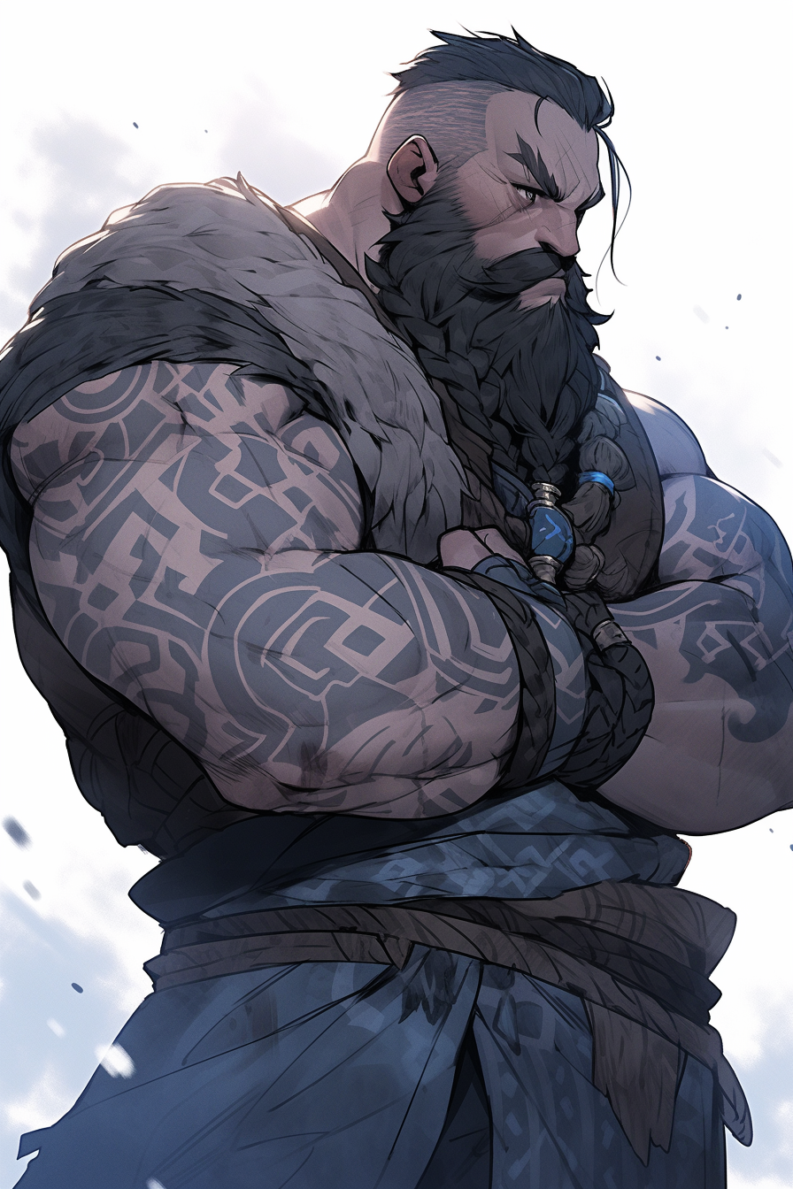 Muscular male dwarf with black hair