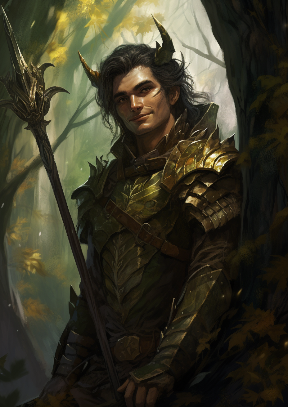 Male Elf Ranger with Spear in Forest