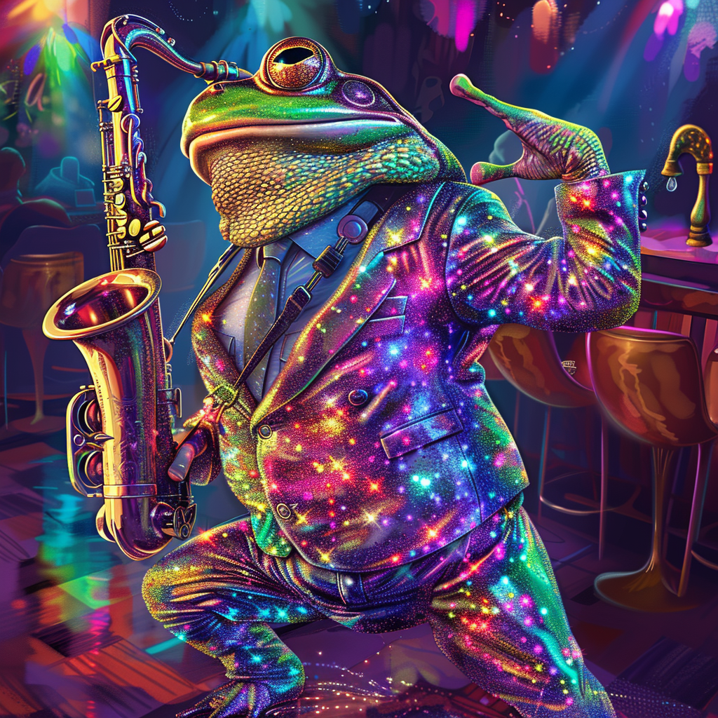 Male Frog Playing Saxophone Cartoon