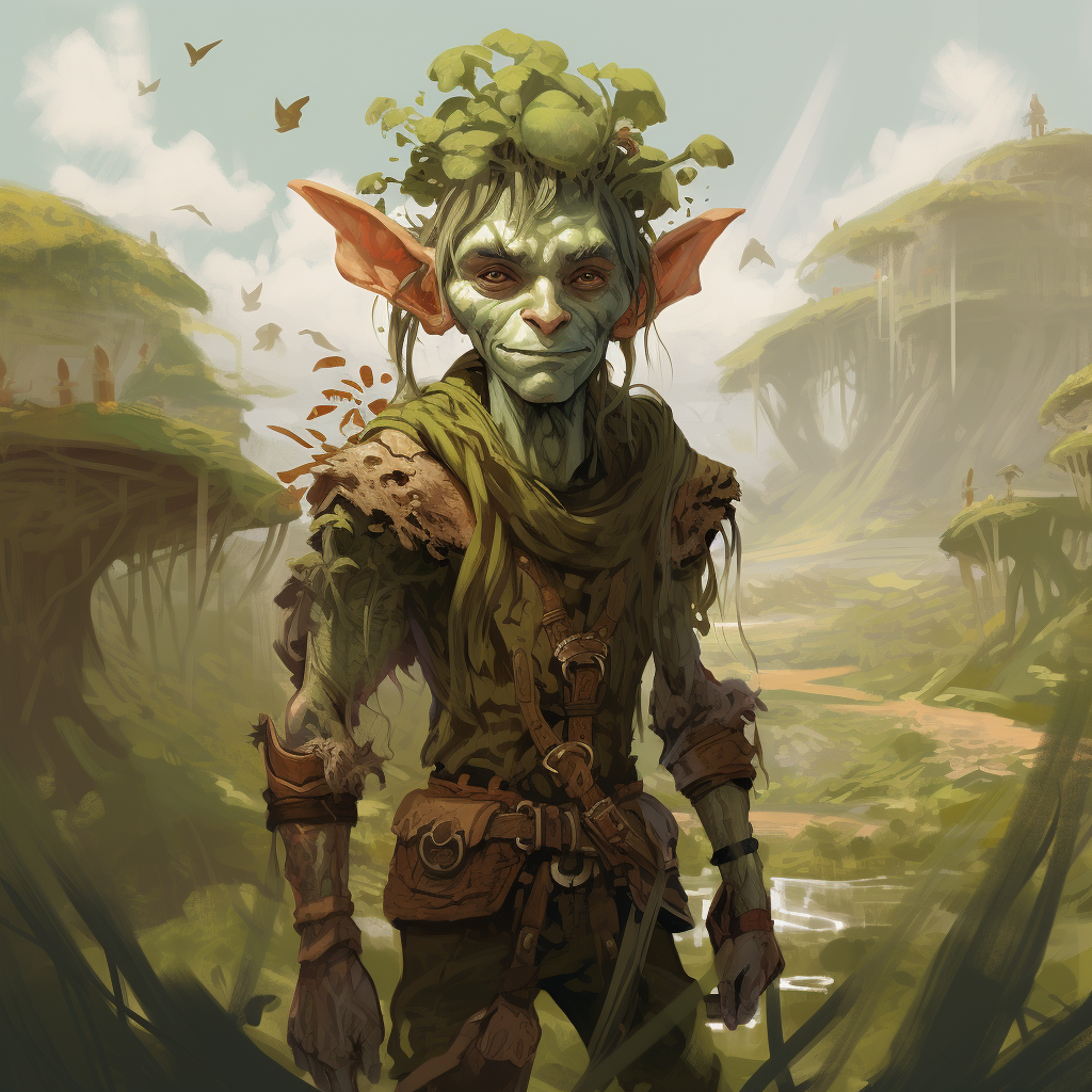 Emerald Green Skinned Male Goblin in Mushroomed Meadows  ?