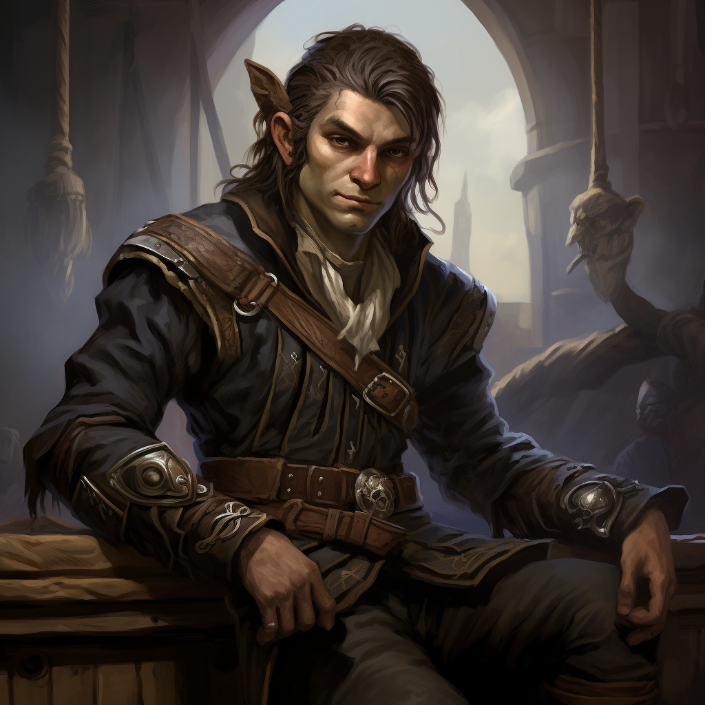 Brave male halfling swashbuckler resembling a drow elf