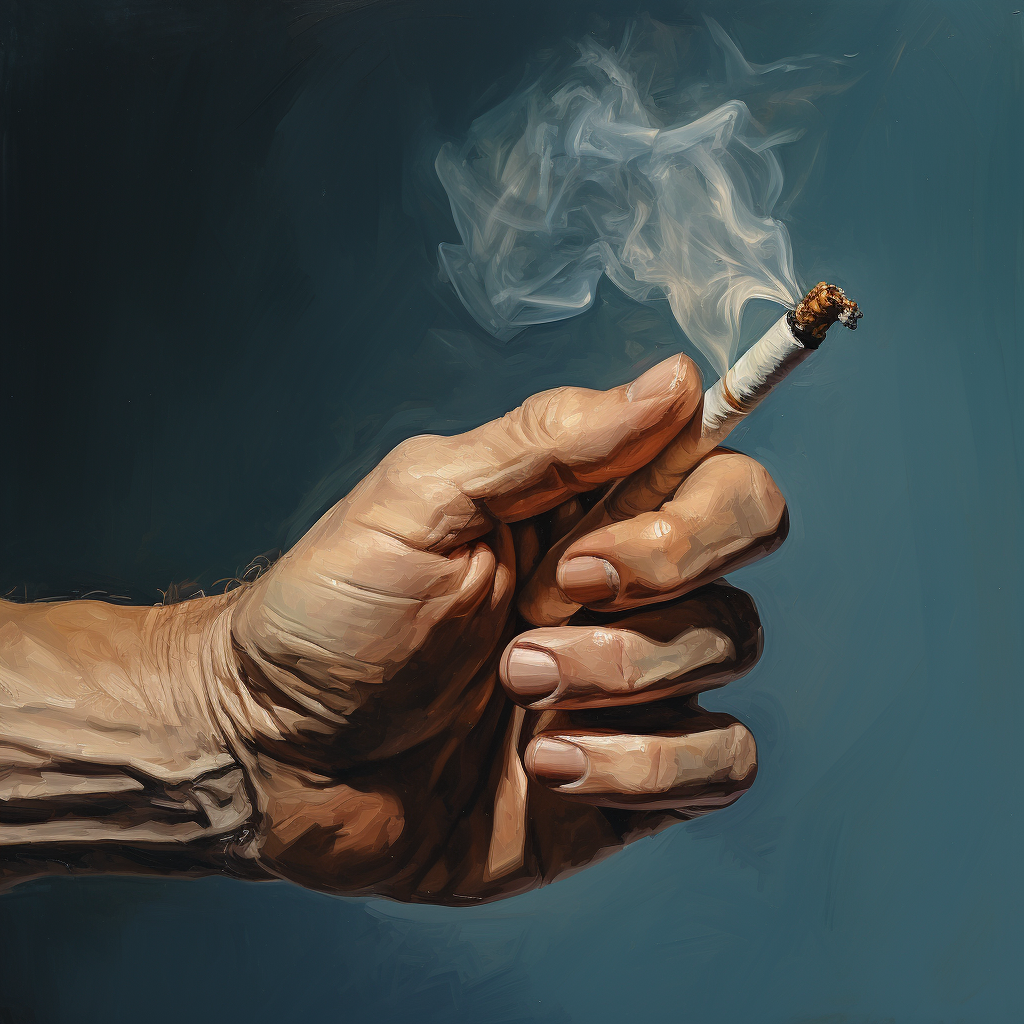 Male hand holding cigarette side view