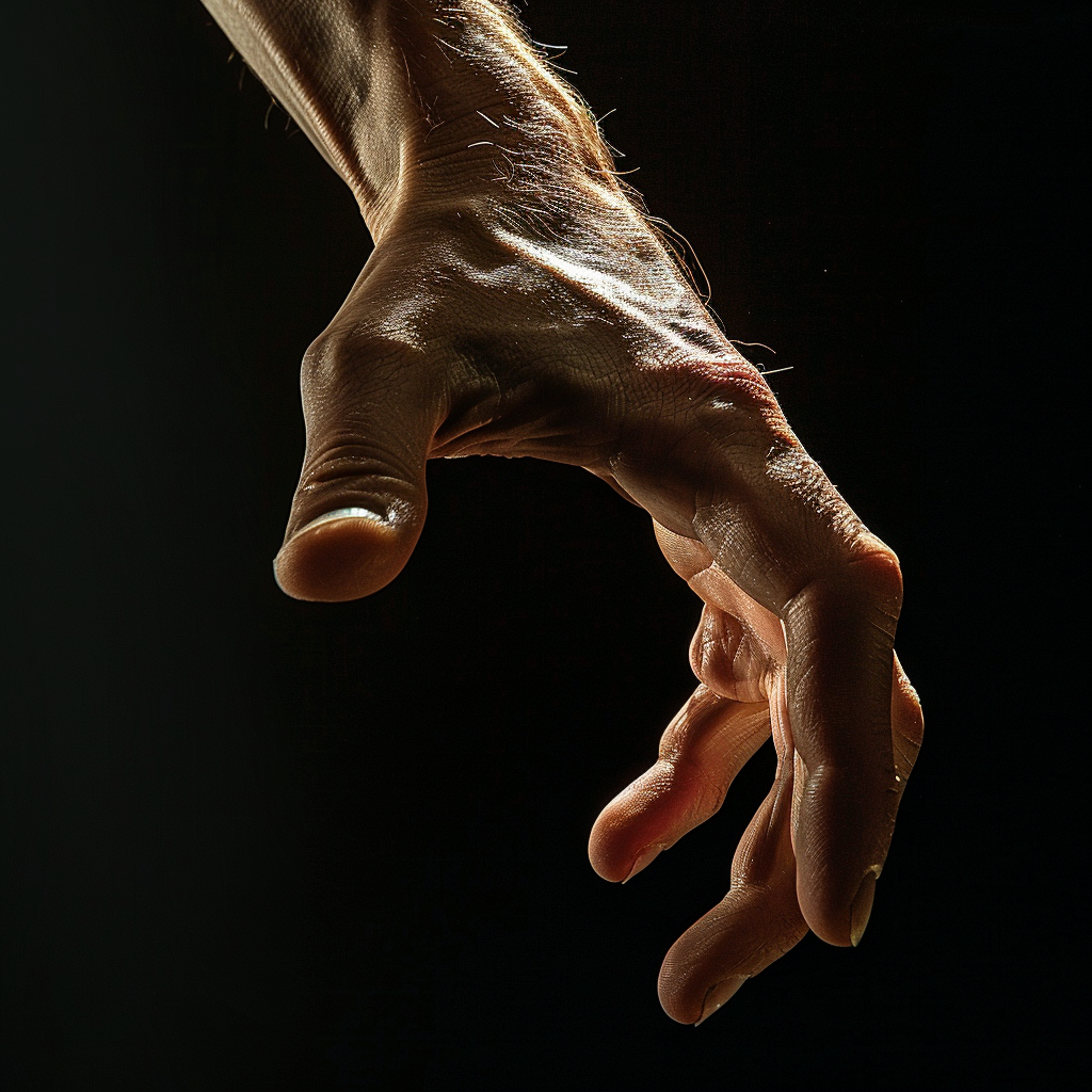 Male hand pinching in softbox lighting