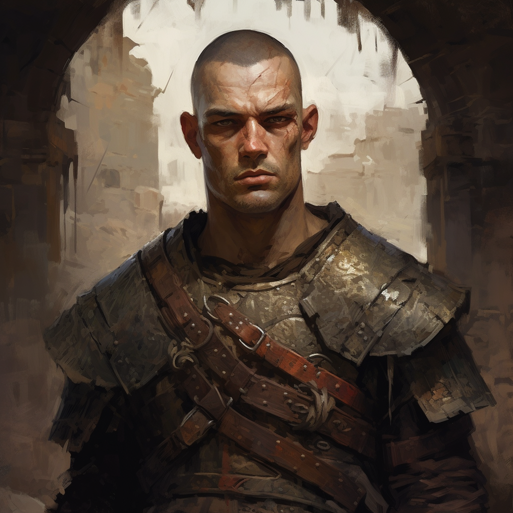 Male human fighter with strong jawline in plate armor