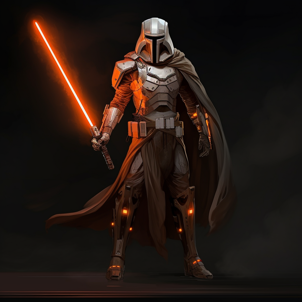 Male Jedi with Orange Lightsaber in Armor