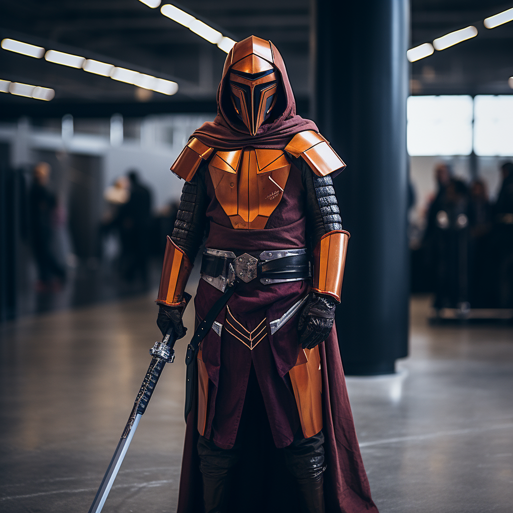 Male Jedi with Lightsaber and Maroon Armour