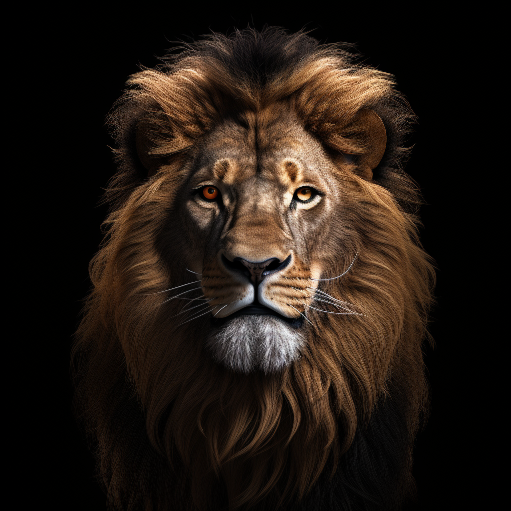 Majestic male lion head with black background