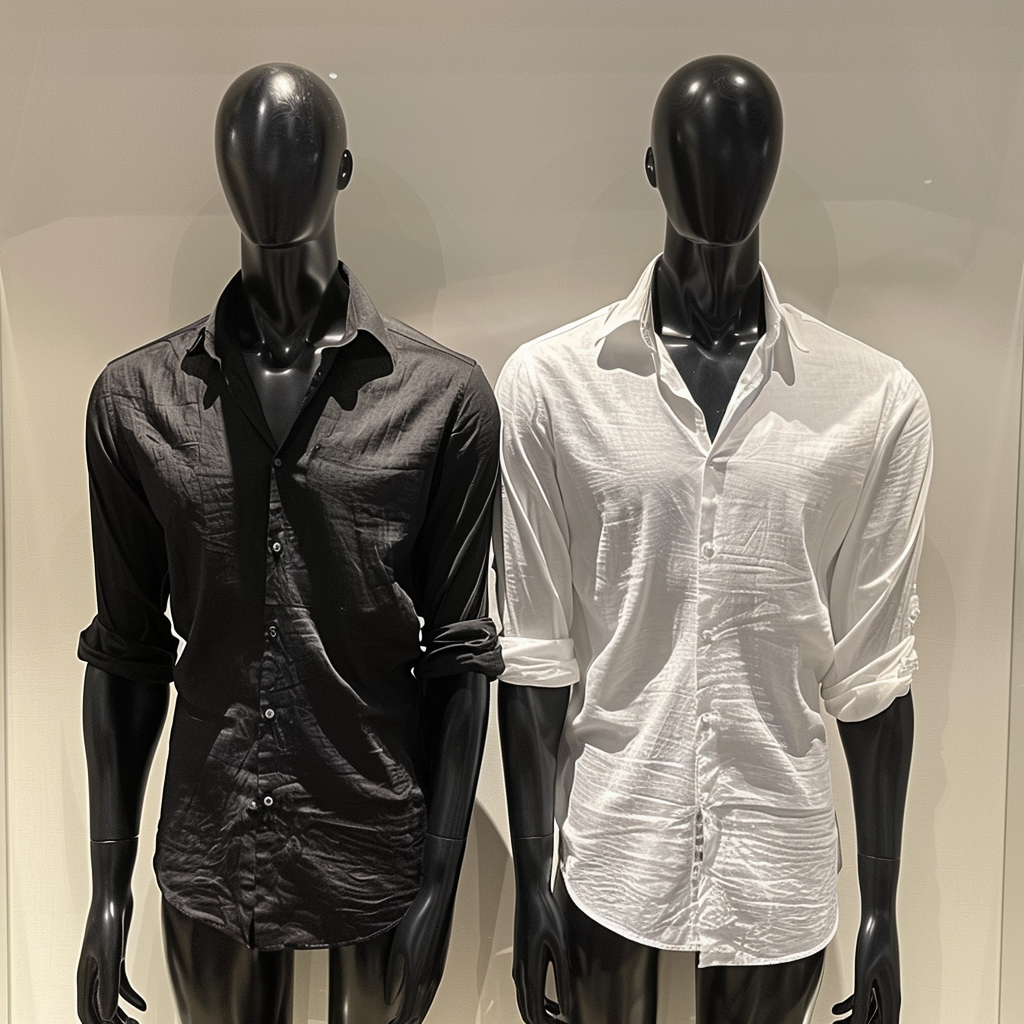 Male mannequins in slim fitted shirts