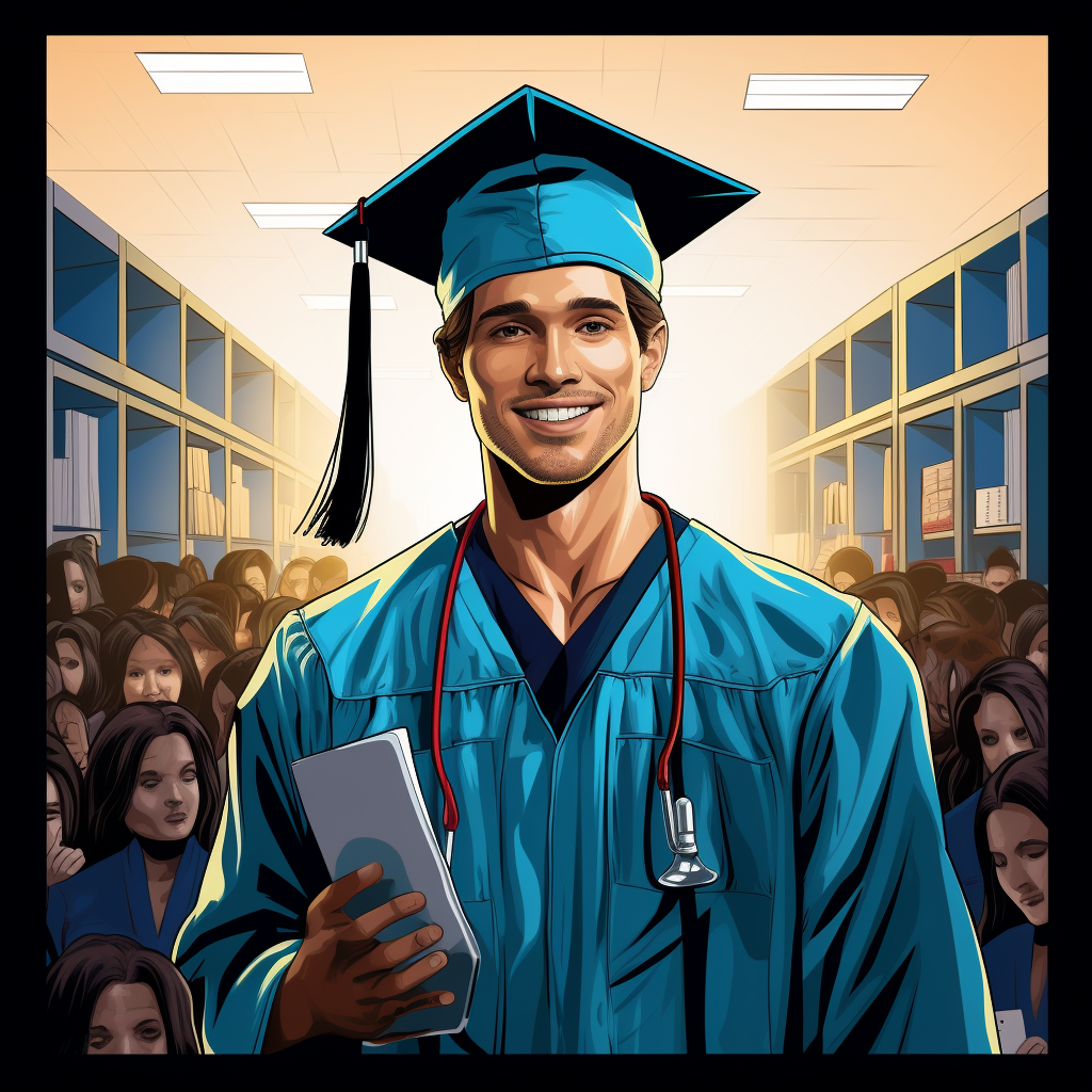 Cartoon male nursing PhD graduate