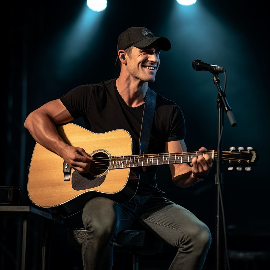 Male playing acoustic guitar on stage