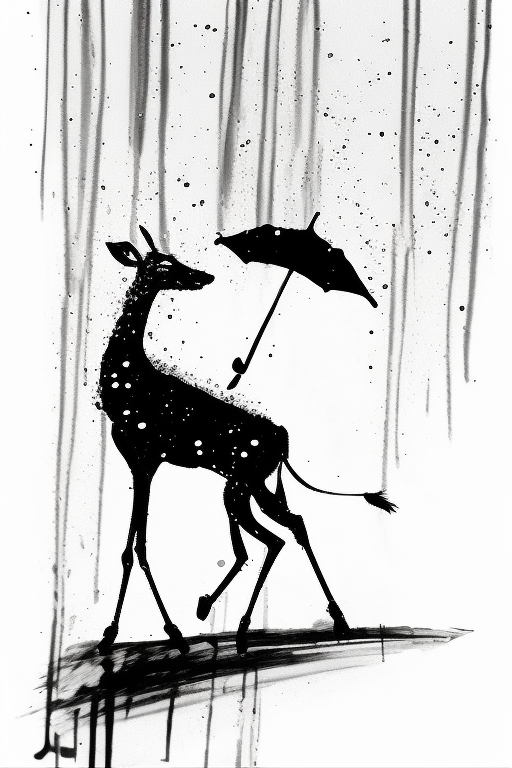 Minimal abstract deer ink drawing