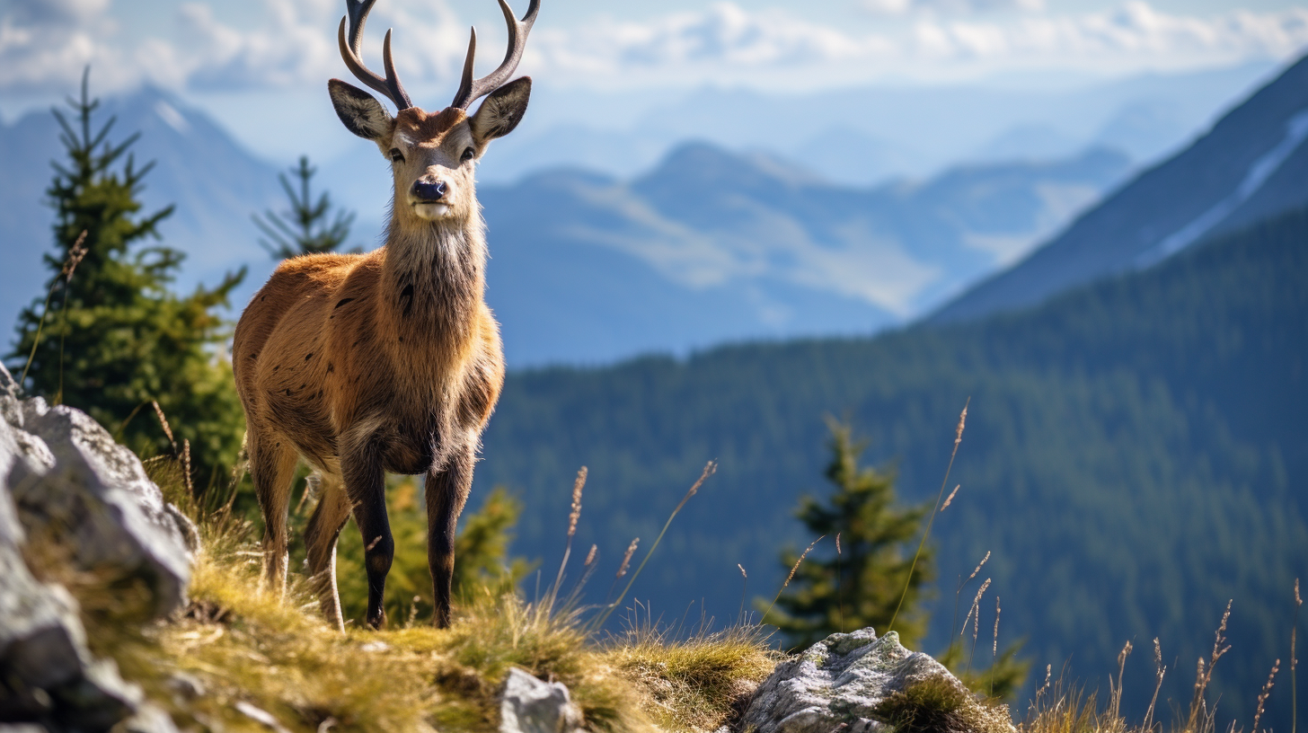 Majestic male roe deer in the mountains