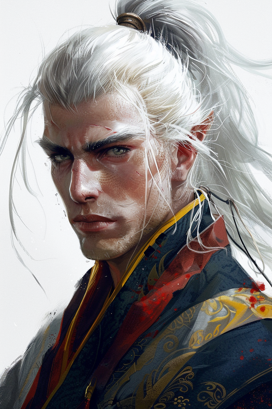 Male rogue assassin portrait silver hair