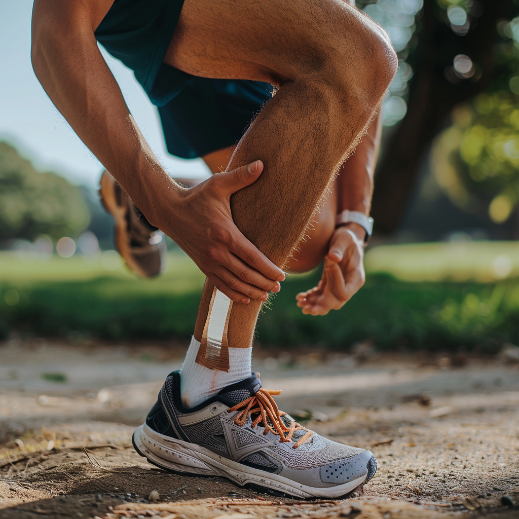 Male runner with shin splits injury