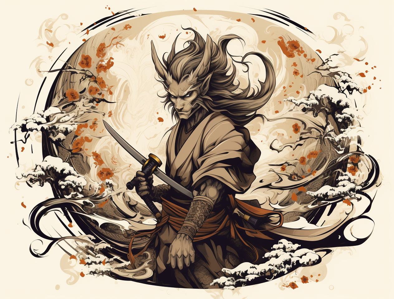 Male Samurai Pokémon Drawing in Aaron Horkey Style