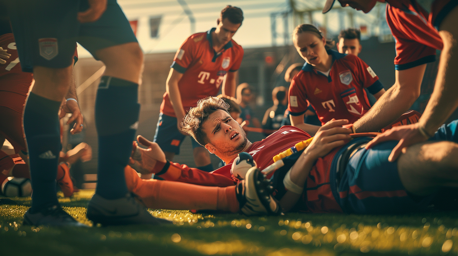 male soccer player receiving first aid